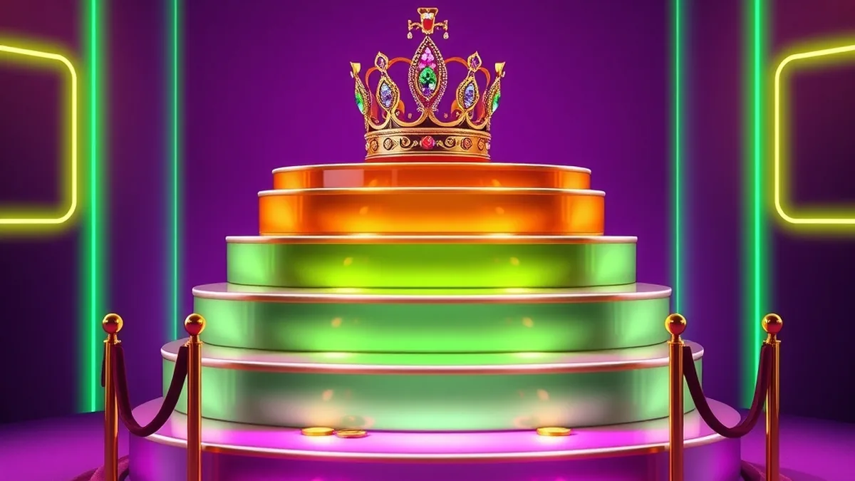 Escalier de paliers précieux surmonté d'une couronne, club VIP Jackpot Bob